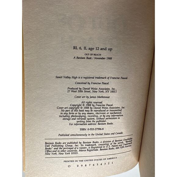 Sweet Valley High 1ST Edition First Print Book #50 Out Of Reach Vintage 1980's - Picture 11 of 11